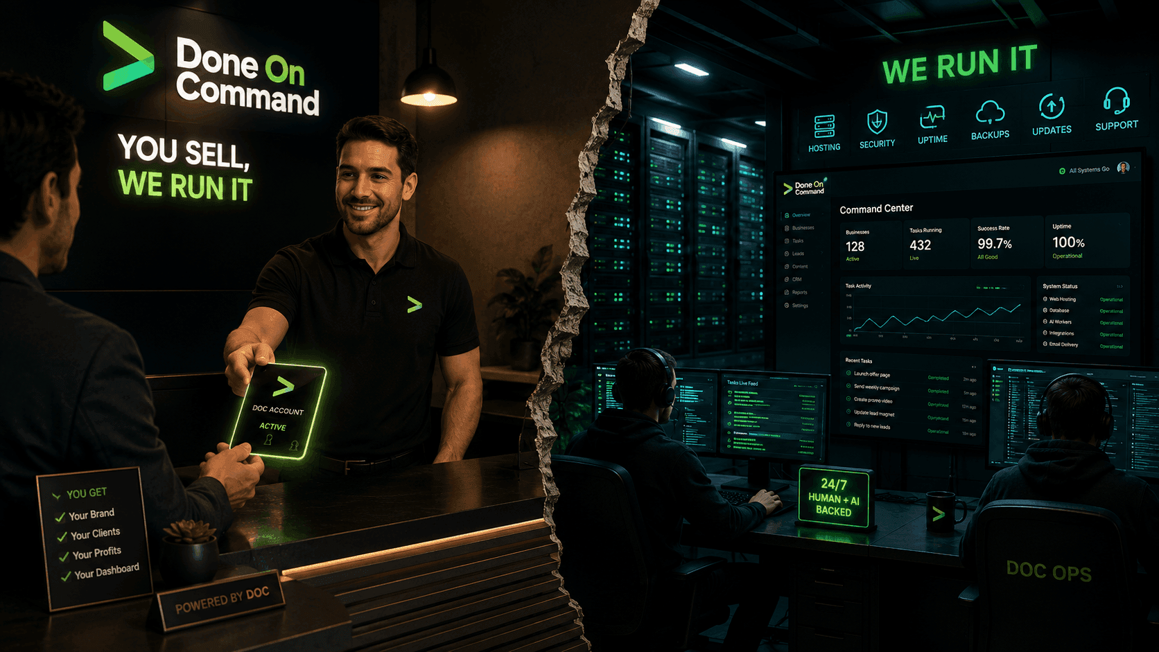 Your storefront up front — our platform running behind the scenes