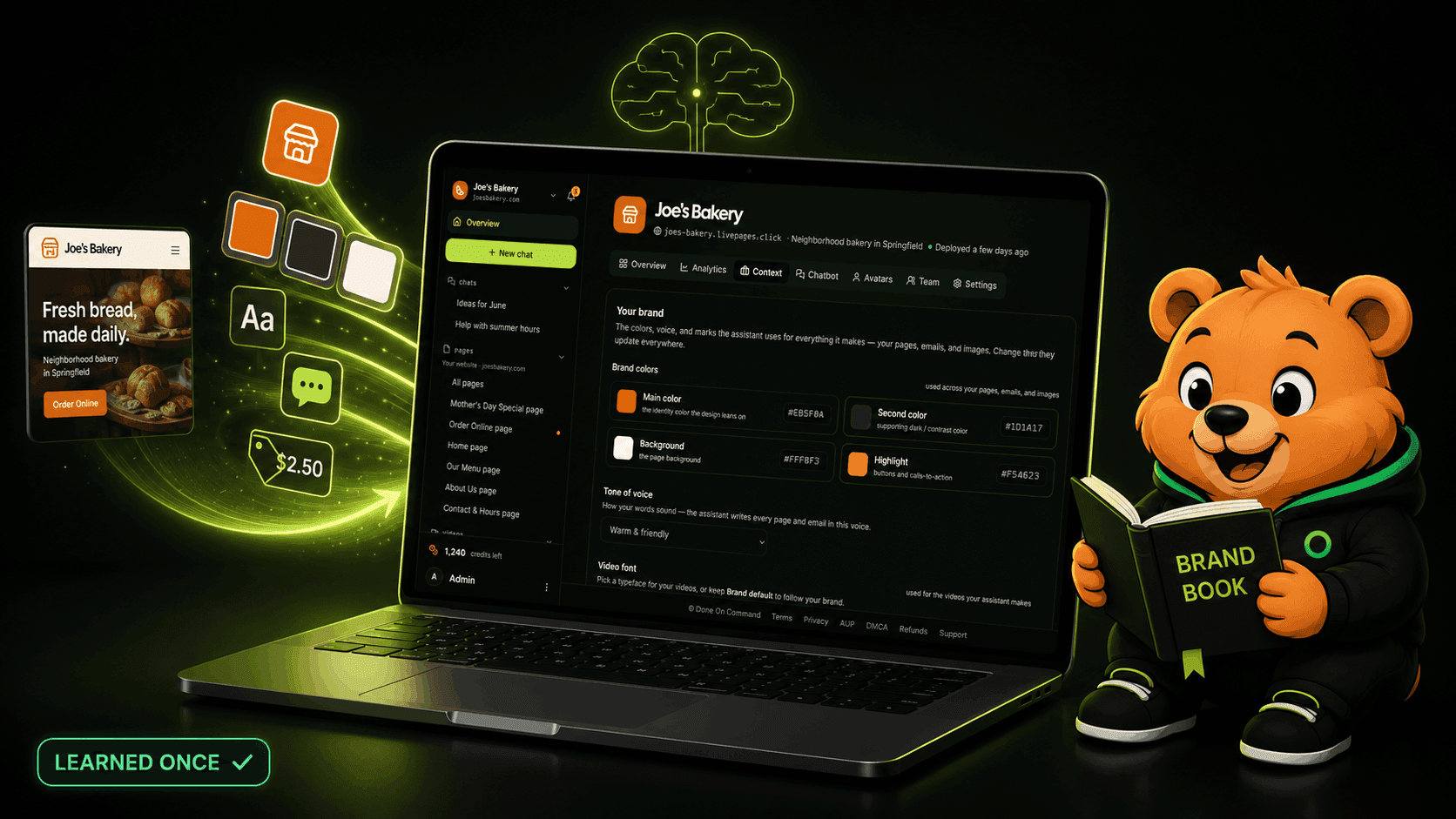 The business memory — brand, voice, and offers learned from one website