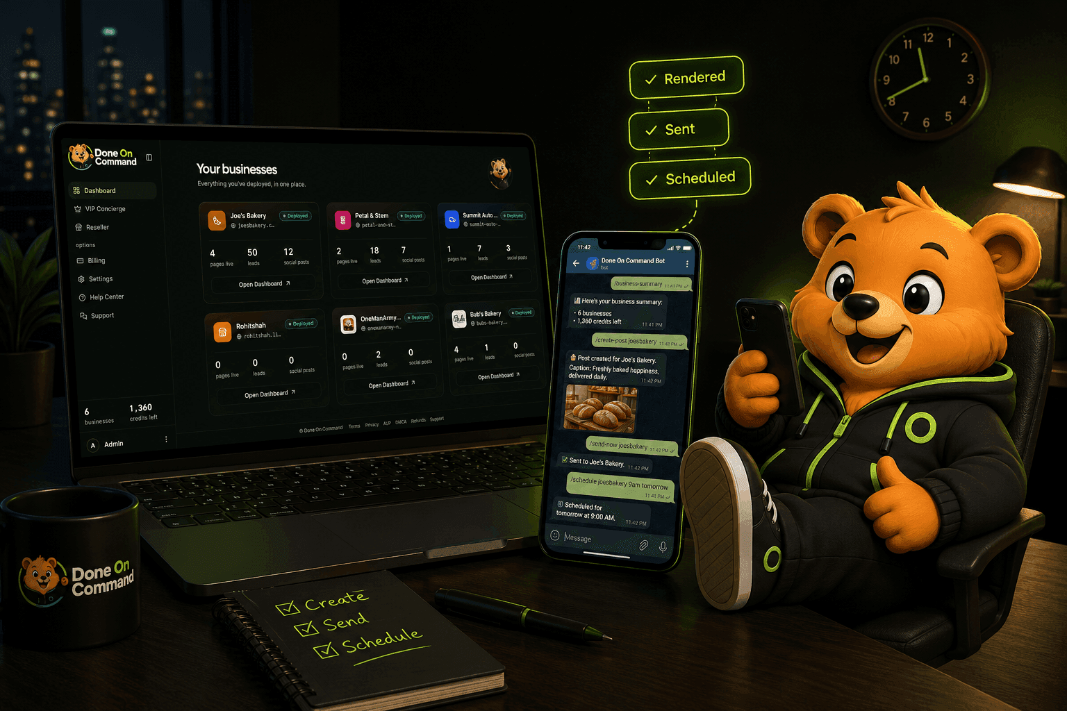 Commanding the business from the dashboard and from Telegram