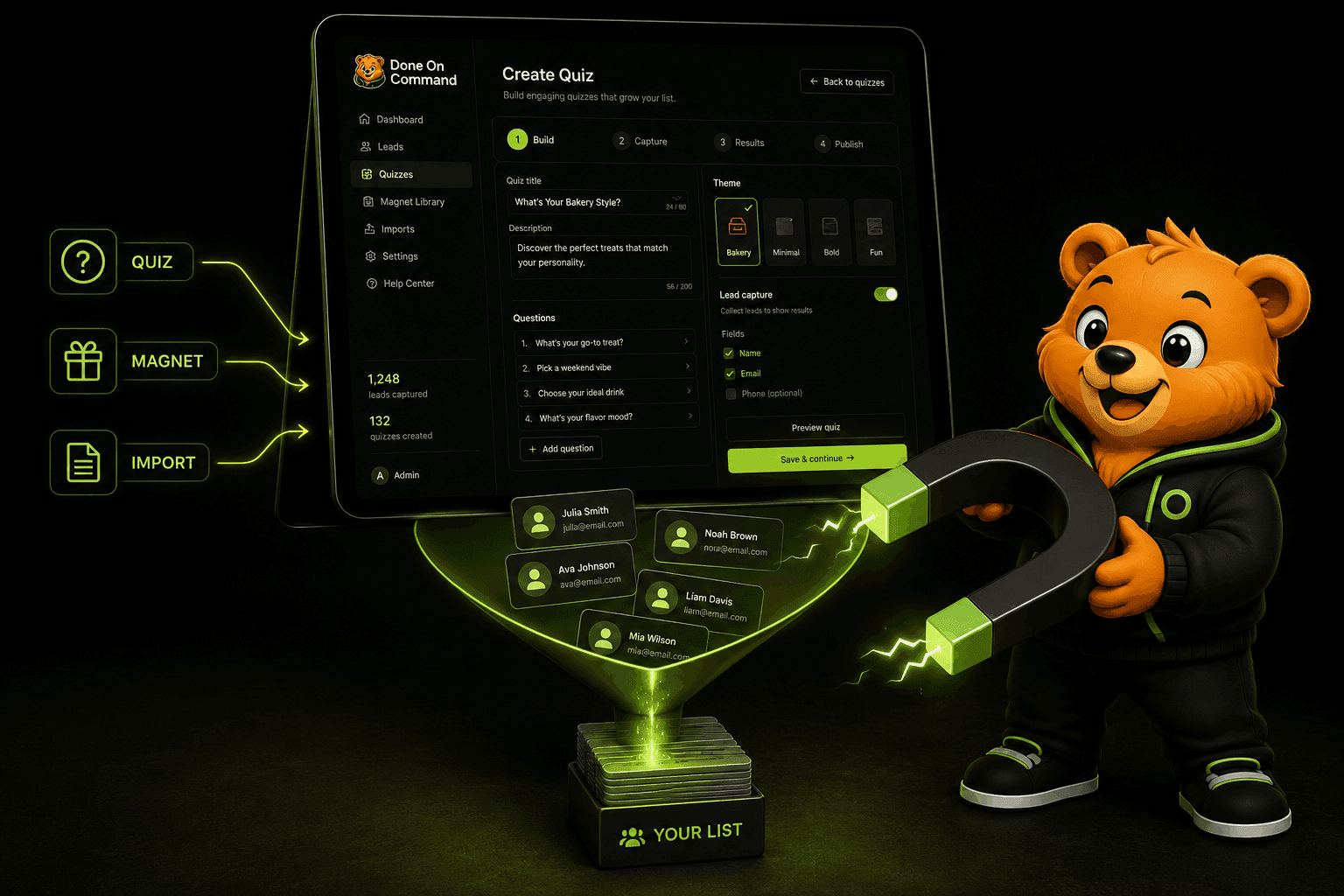 Quizzes and lead magnets capturing leads into the business