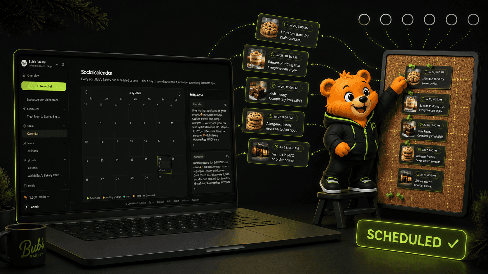 The social calendar — a month of posts scheduled across networks